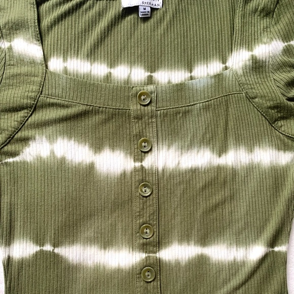 Ten Sixty Sherman Women’s Olive Green Tie Dye Square Neckline Body Suit - Picture 5 of 16